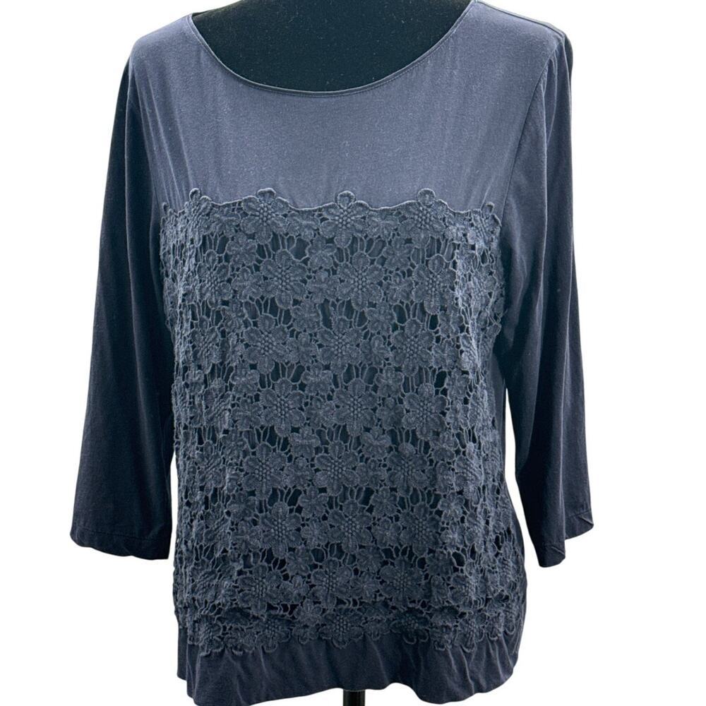 J. Crew Lace Scoop Neck 3/4 Sleeve Blouse Navy  XL